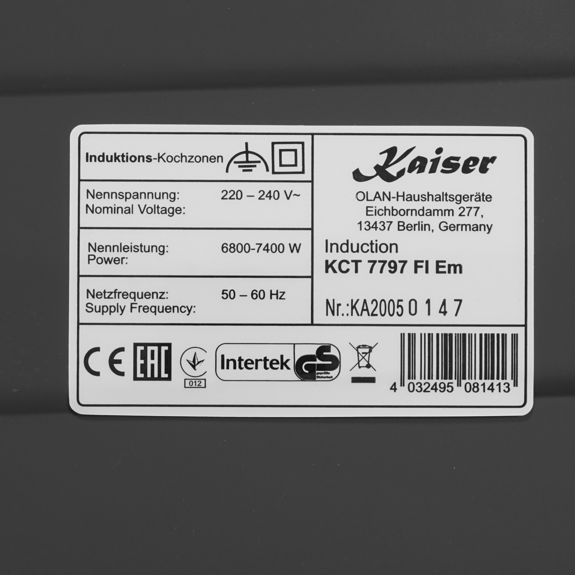 8196027 Индукционная варочная поверхность Kaiser KCT 7797 FI Em STDN-0048200 - Вид №5