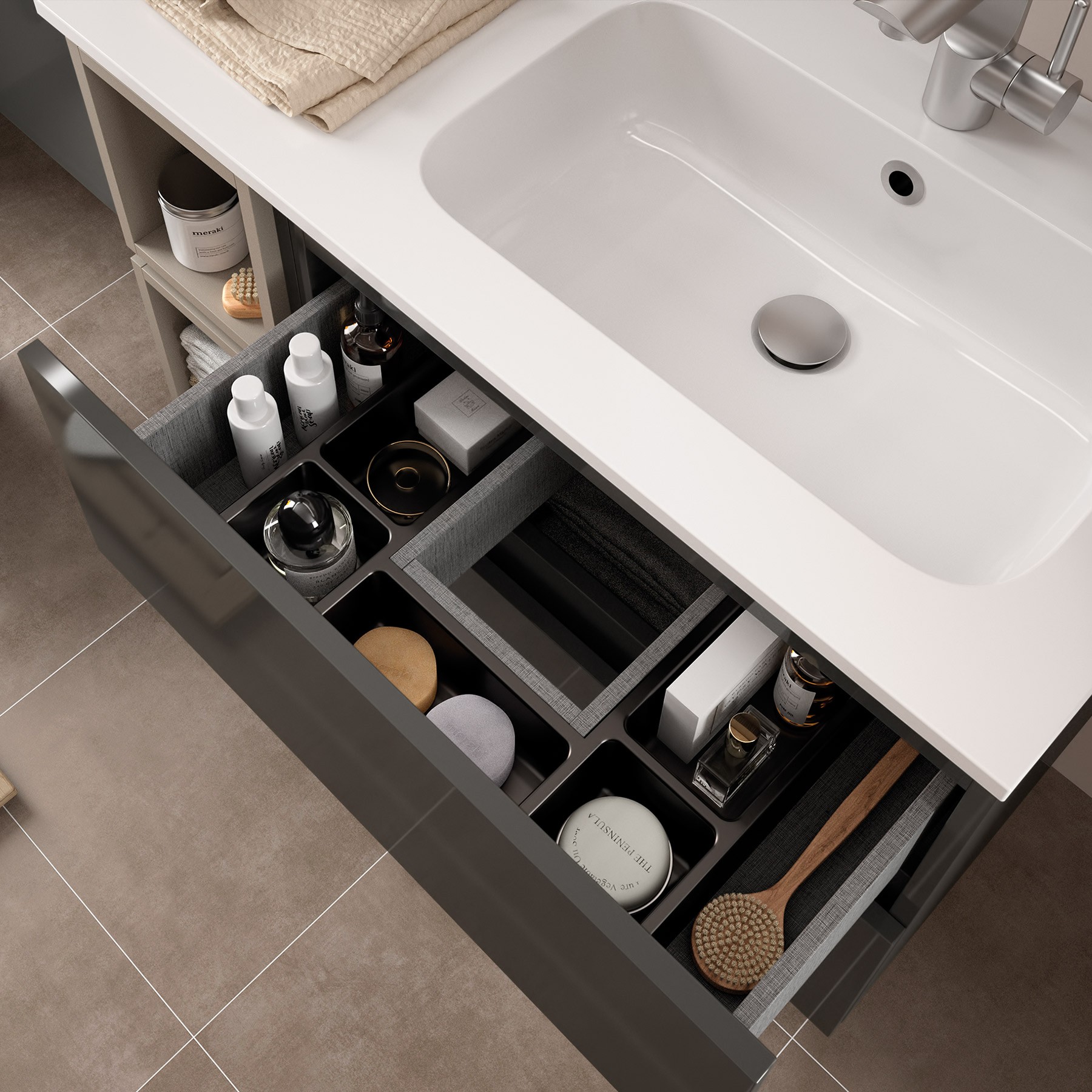 23324 SALGAR Мебель для умывальника FUSSION LINE 800 2 ящика GLOSS GREY 797 x 540 x 450 мм Глянцевый серый - Вид №4