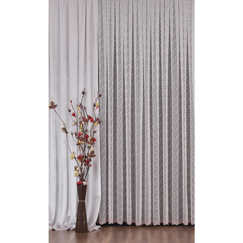 Тюль с вышивкой на сетке «Завитки» 1 п/м 290 см цвет пудра ELIT HOME STLM-2035859 - Вид №1