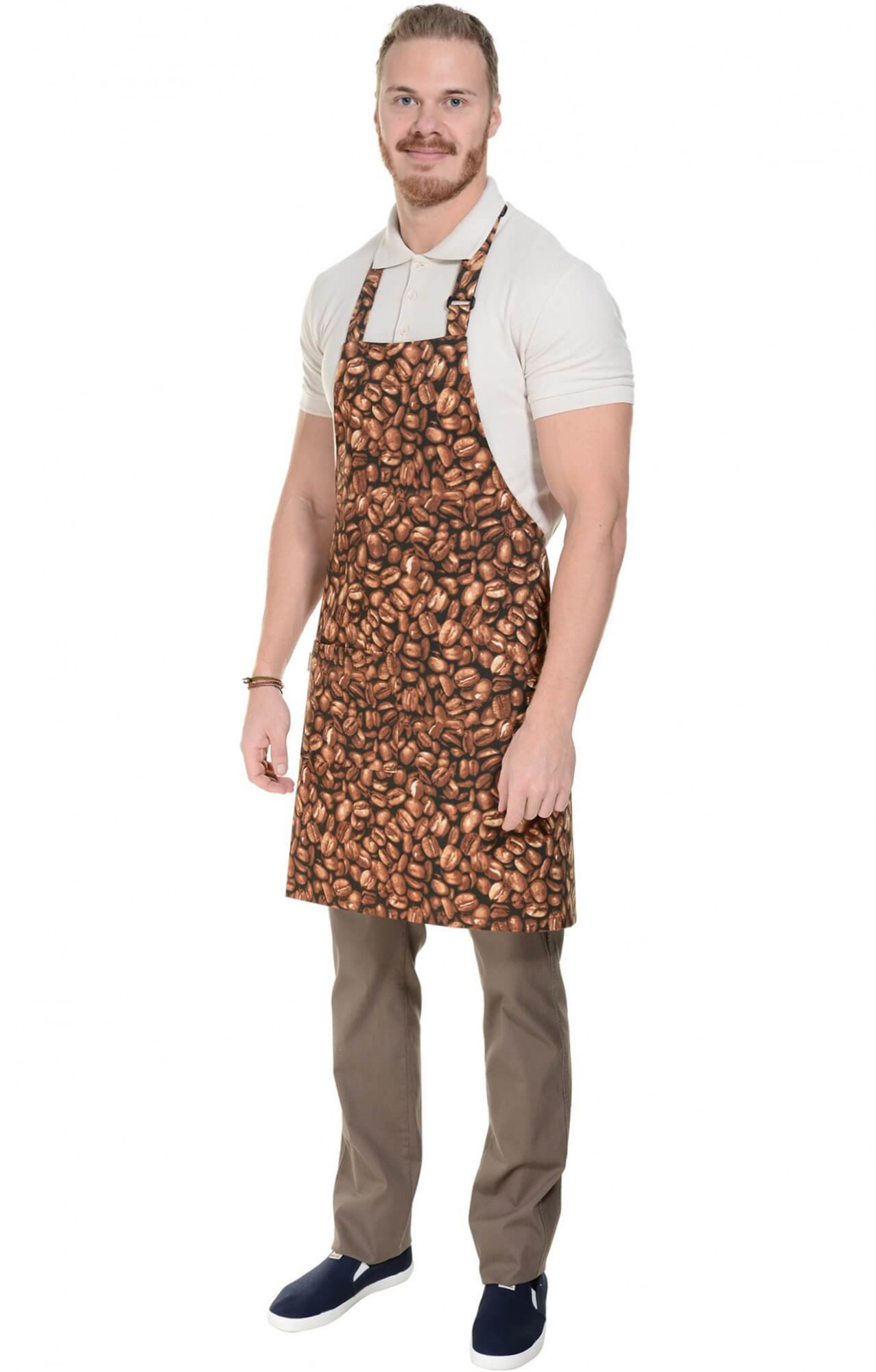 60348 Фартук с нагрудником PRINT coffee beans (кофейные зерна) HORECA  Одежда для официантов  размер 