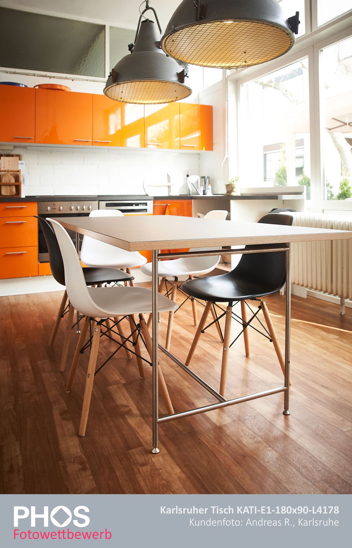 KATI-E1-180x90-L4178 Стол Карлсруэ - обеденный стол со столешницей из линолеума - 180 х 90 х 75 см. PHOS  - Вид №2