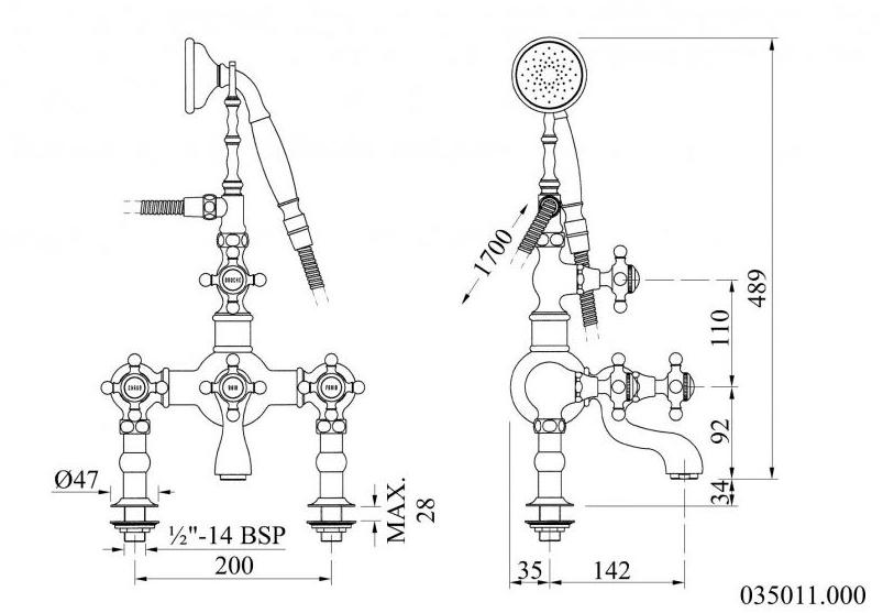 Bronces Mestre Смеситель для ванны с ручным душем на 2 отверстия Retro 035011.000.50 - Вид №1