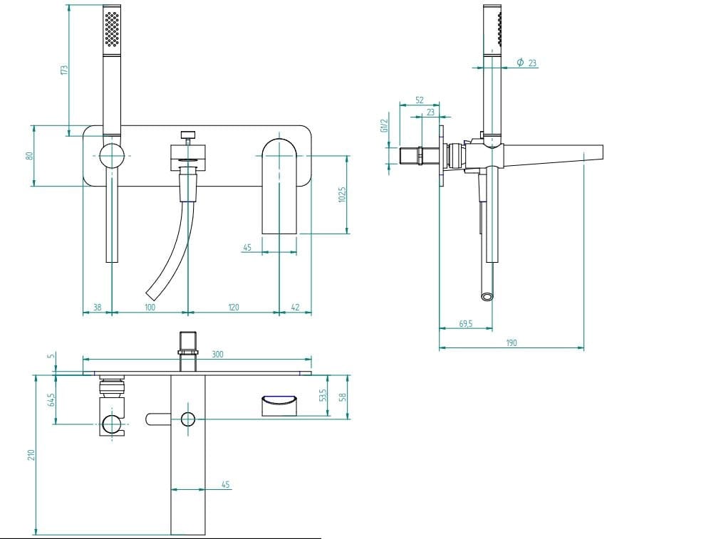 Настенный смеситель для ванны с переключателем Zazzeri 100 ARCH-00101292 - Вид №2