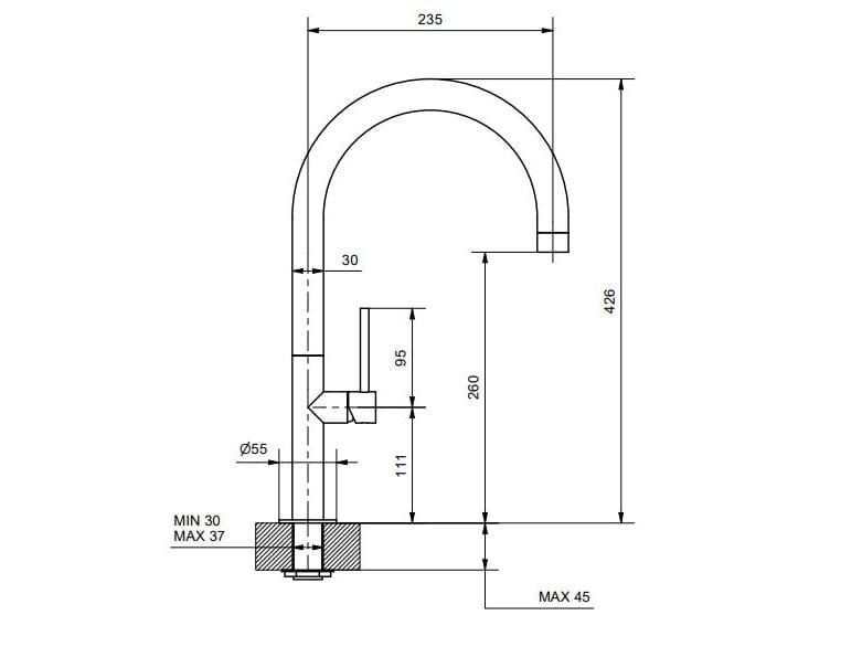 Смеситель для кухни из нержавеющей стали Bugnatese Kirvy Steel ARCH-00020071