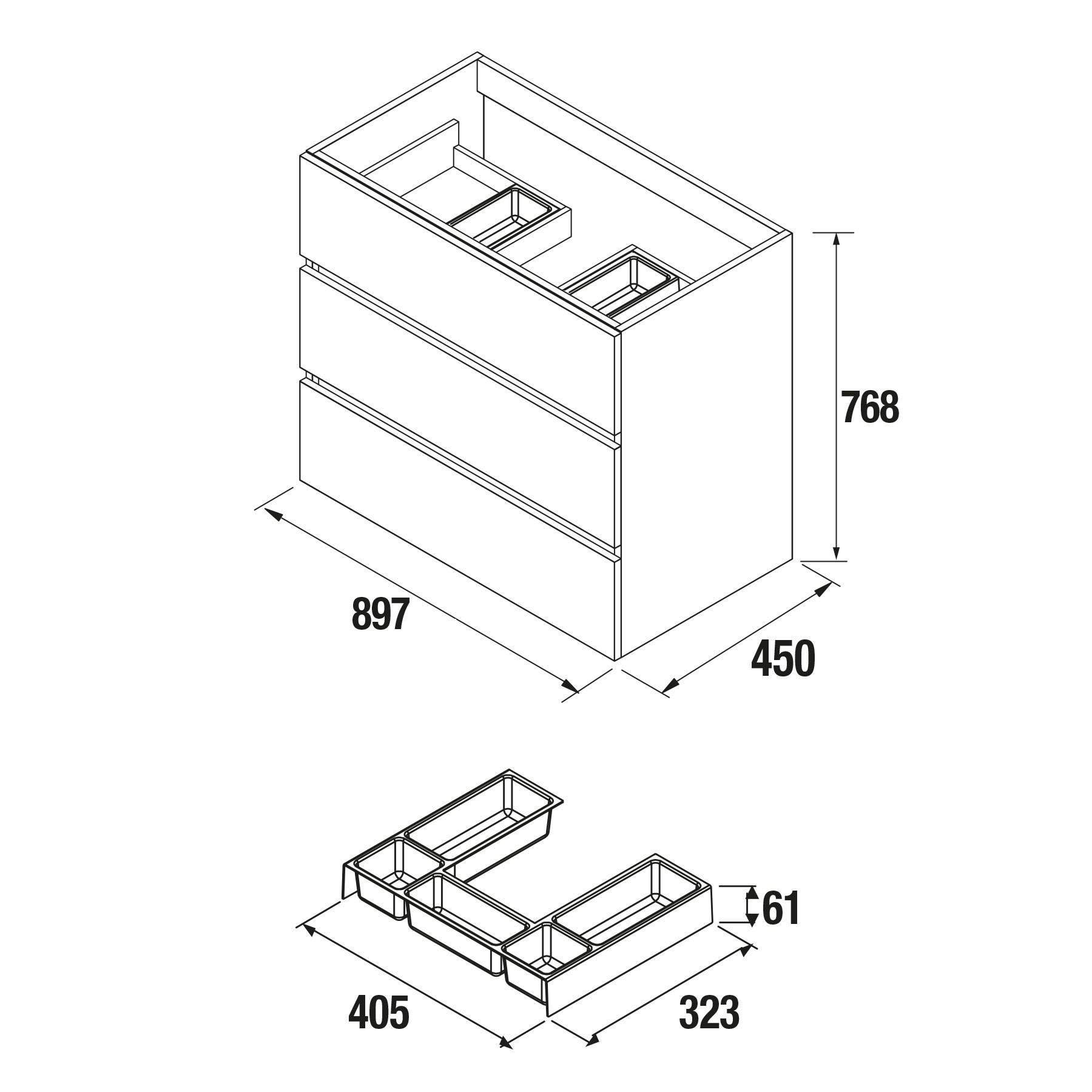 26570 SALGAR Мебель для умывальника FUSSION LINE 900 3 ящика NATURAL 897 x 868 x 450 мм Естественный - Вид №2