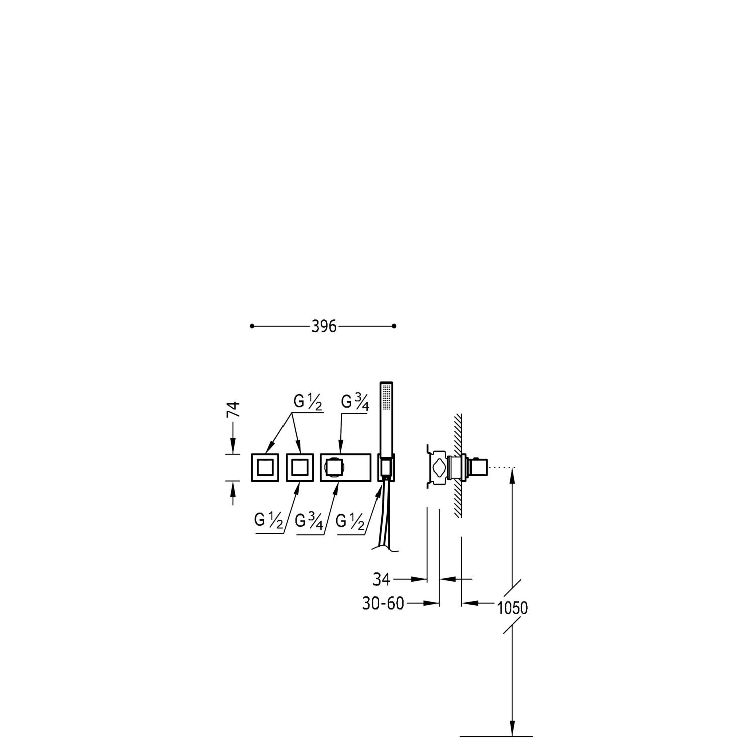 БЛОЧНАЯ СИСТЕМА блочная система 3-ходовой скрытый термостатический смеситель для душа в комплекте-20725391 TRES Thermostatic - Вид №1