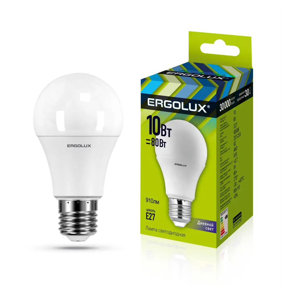 91273353 Светодиодная лампа Ergolux LED-A60-10W-E27-6K 12879 STLM-0918063