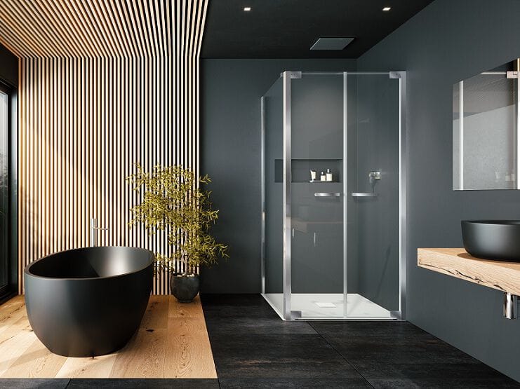 Стеклянная угловая душевая кабина с распашной дверью Provex Industrie E-Lite ARCH-00117233 - Вид №1