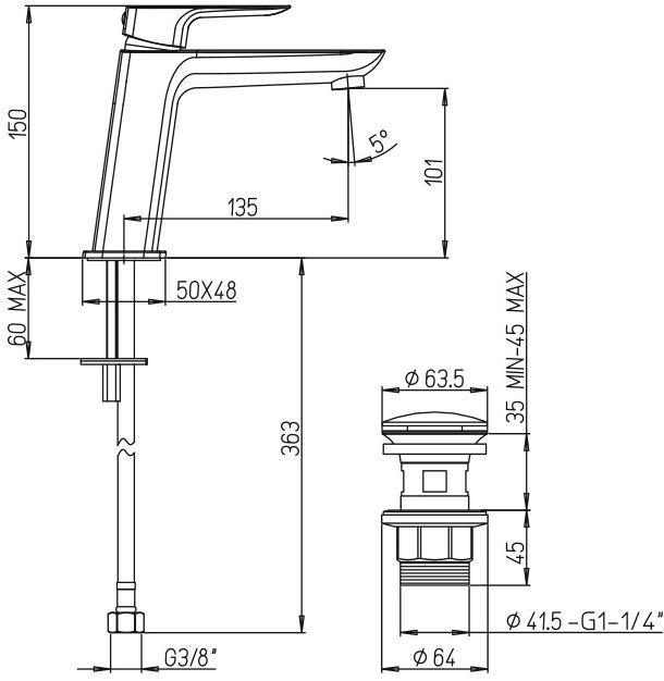 Paini Nove 09PZ211MESR смеситель для раковины  - Вид №2