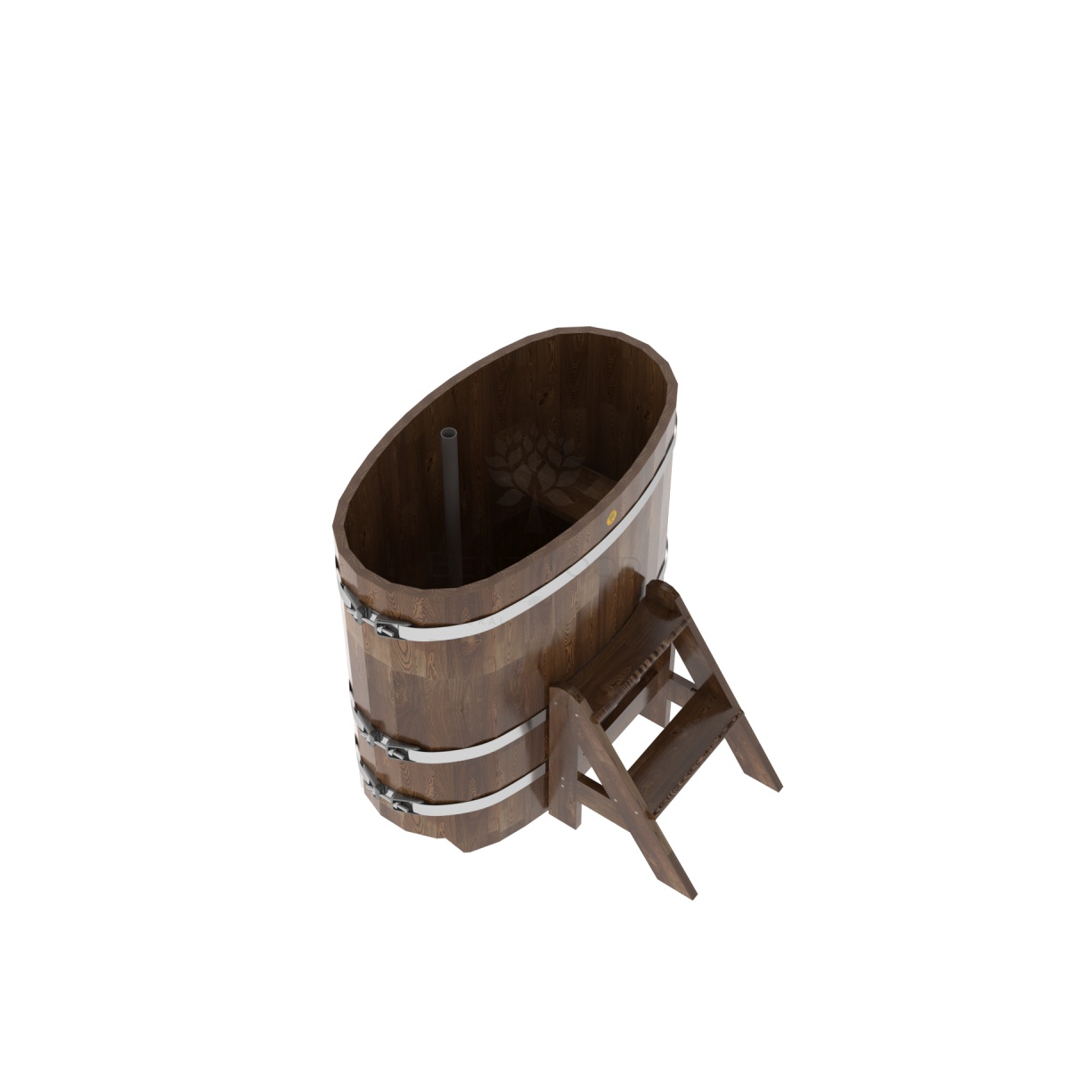 1486 Купель овальная из сращенных ламелей лиственницы 0,59х1,06х1,0 морёная Alyarus  - Вид №1