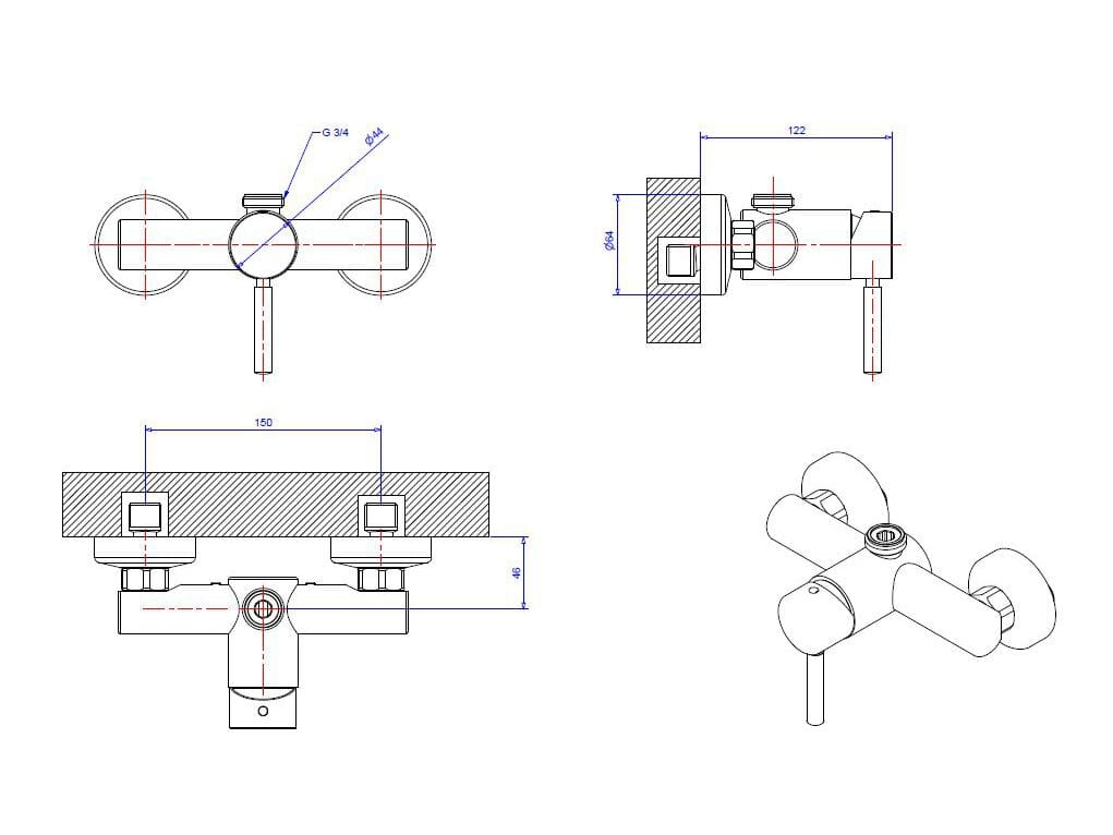 Смеситель для душа из хромированной латуни Bugnatese Kobuk ARCH-00090627 - Вид №1