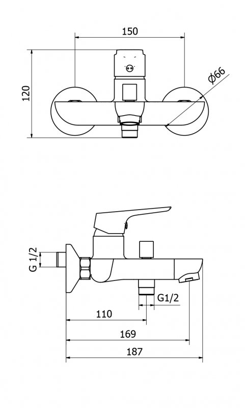 Смеситель для ванны и душа Cezares BITONE-VM-01  - Вид №1