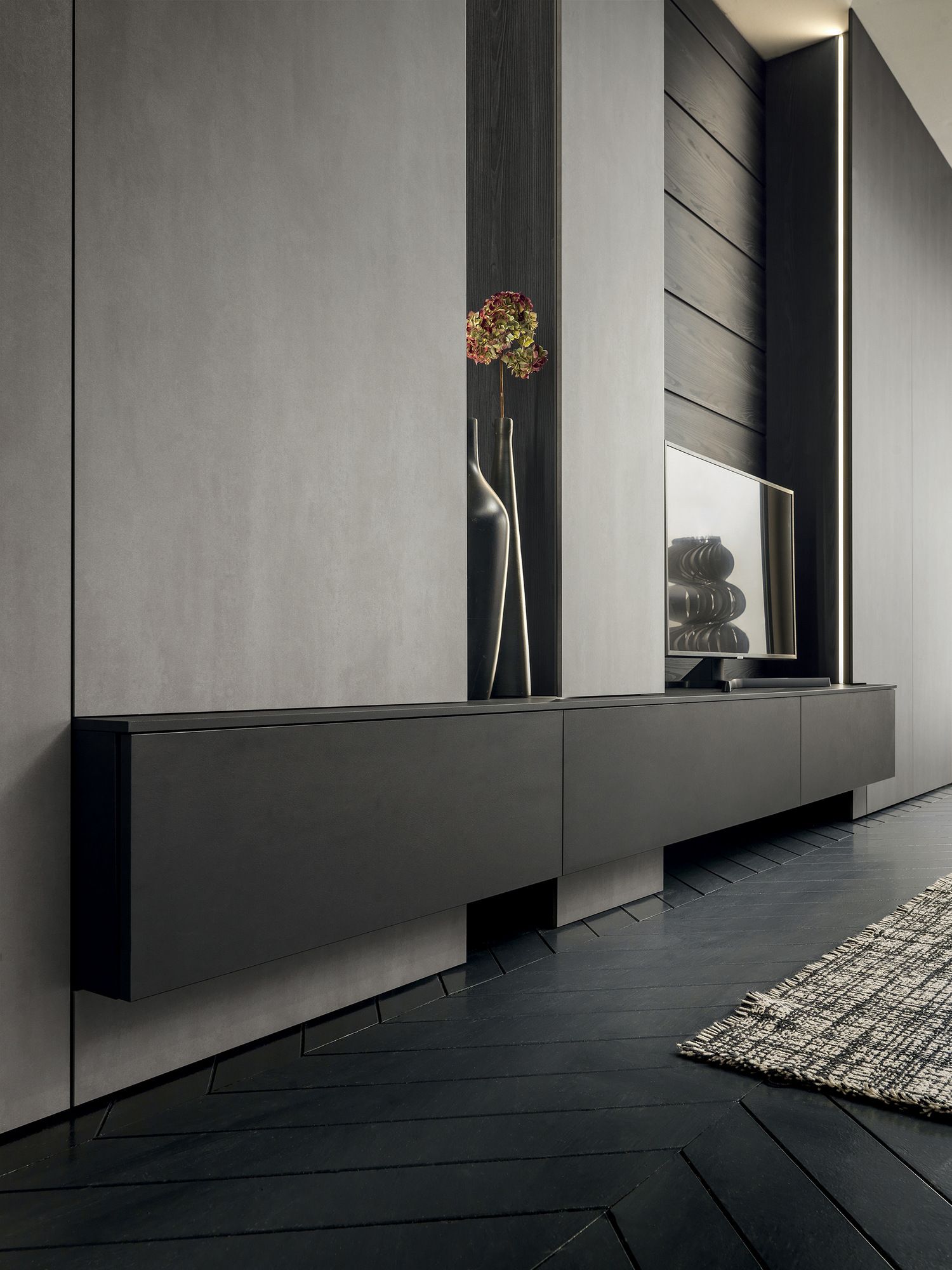 Оборудованная стена, установленная в milltech с подставкой для телевизора MODULNOVA MH6 ARCH-00088380 - Вид №3