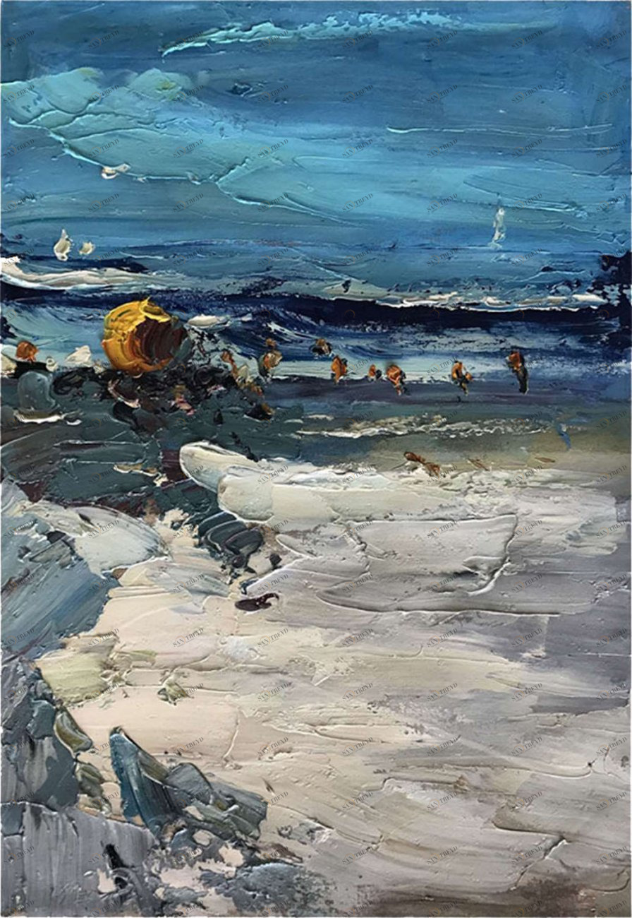 Картина на холсте 90х120 см "Ветер у моря" EVENHOME КАРТИНЫ МАСЛОМ 129973 Бежевый;голубой;синий;разноцветный 