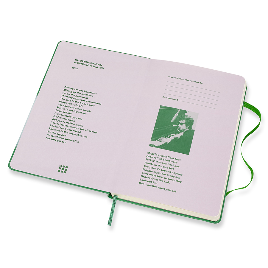 Блокнот Moleskine BOB DYLAN Large 130х210мм 240стр. линейка твердая обложка зеленый 1127195 - Вид №2