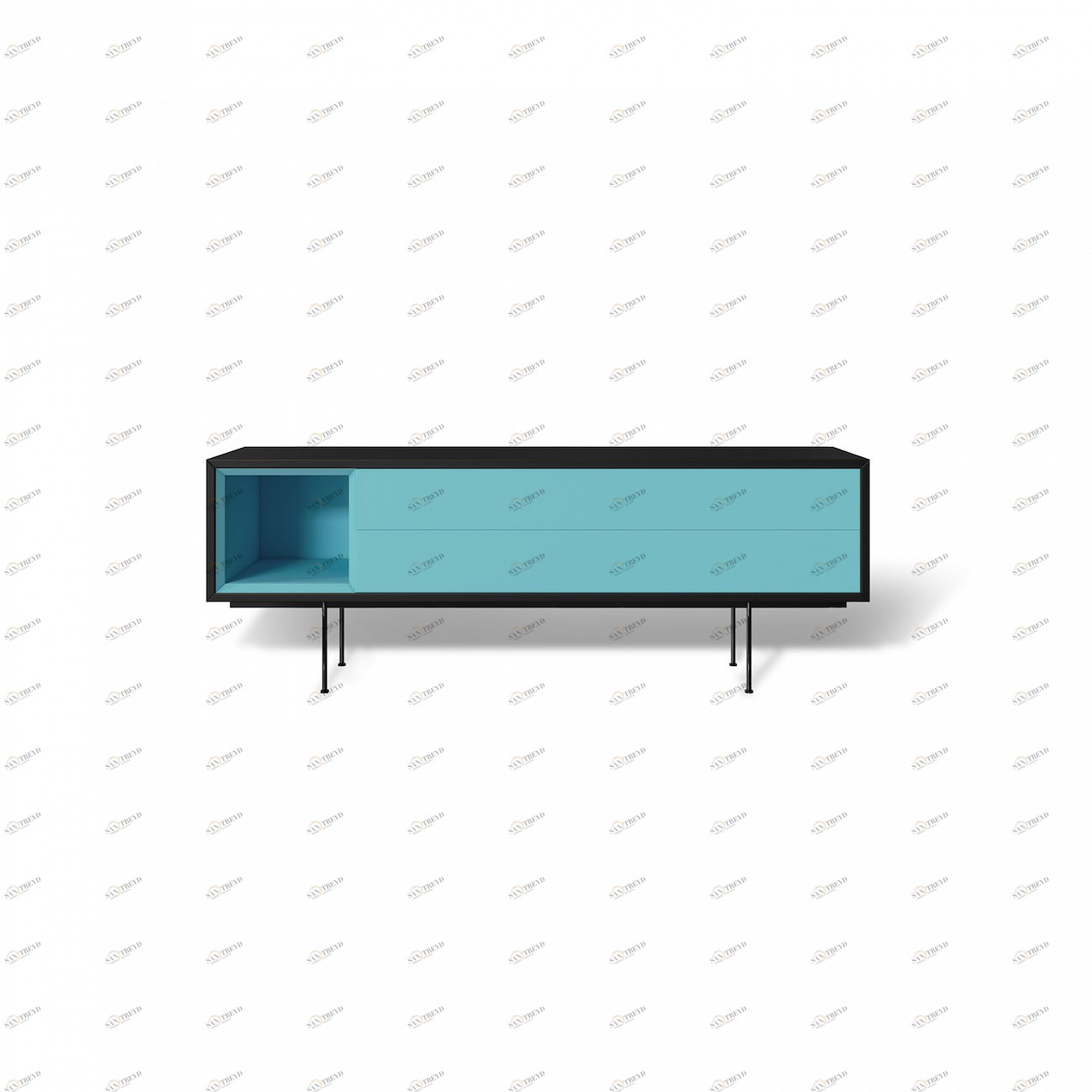Тумба под телевизор с двумя ящиками 53х138 см бирюзовая Quadro New BRAGIN DESIGN TUBE 00-3862372 Голубой