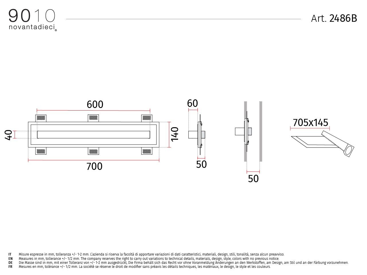Встраиваемый светодиодный настенный светильник из Alumite® и Cristaly® 9010 novantadieci 2486B ARCH-00055580 - Вид №2