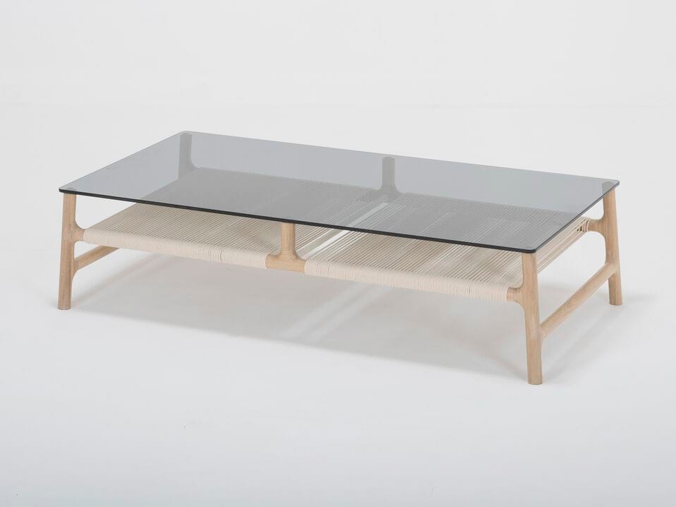 Низкий прямоугольный журнальный столик из дерева и стекла Gazzda Фавн ARCH-00029842 - Вид №1
