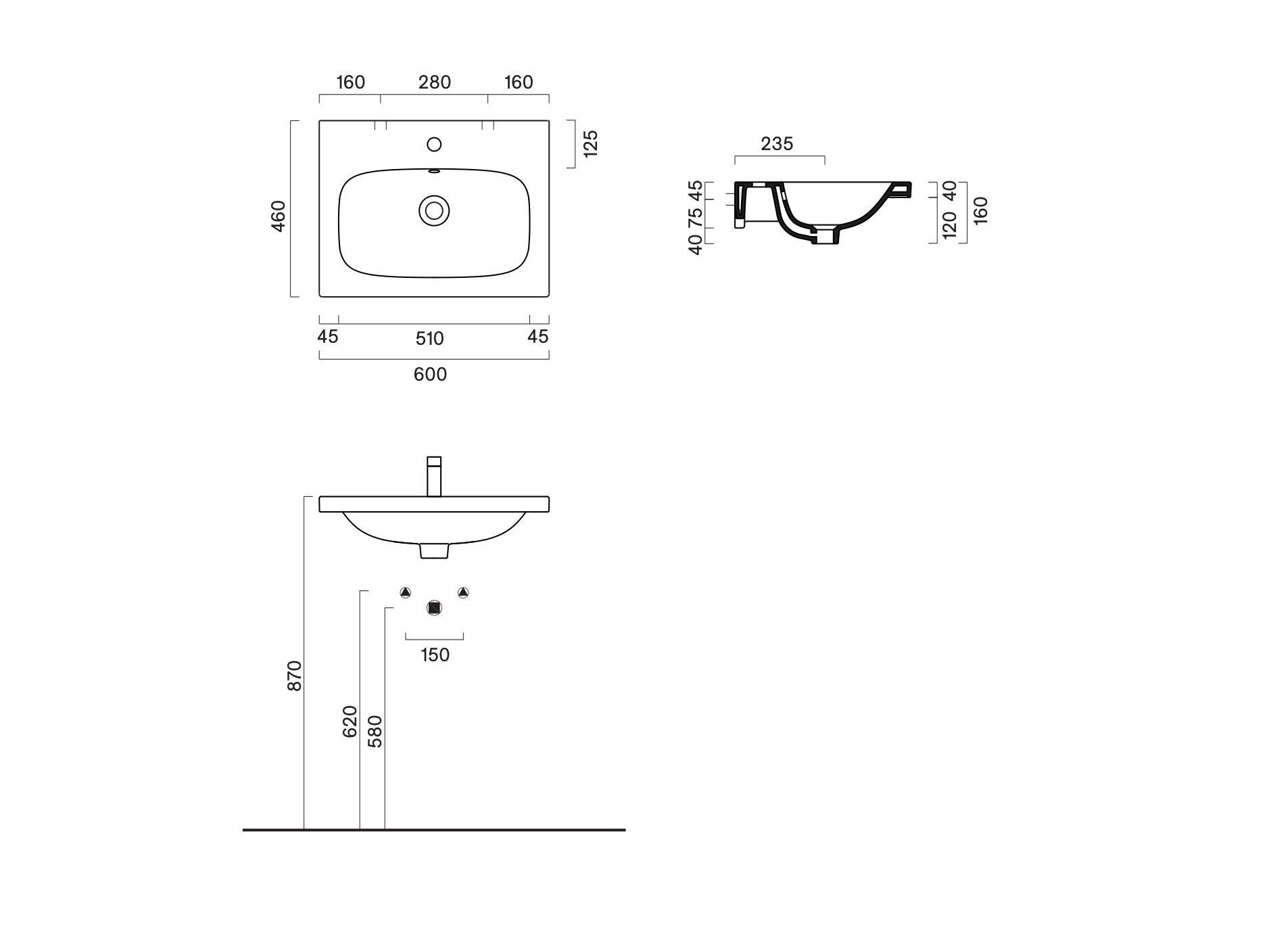 Одиночный прямоугольный умывальник CERAMICA CATALANO Alvea ARCH-00004027 - Вид №1