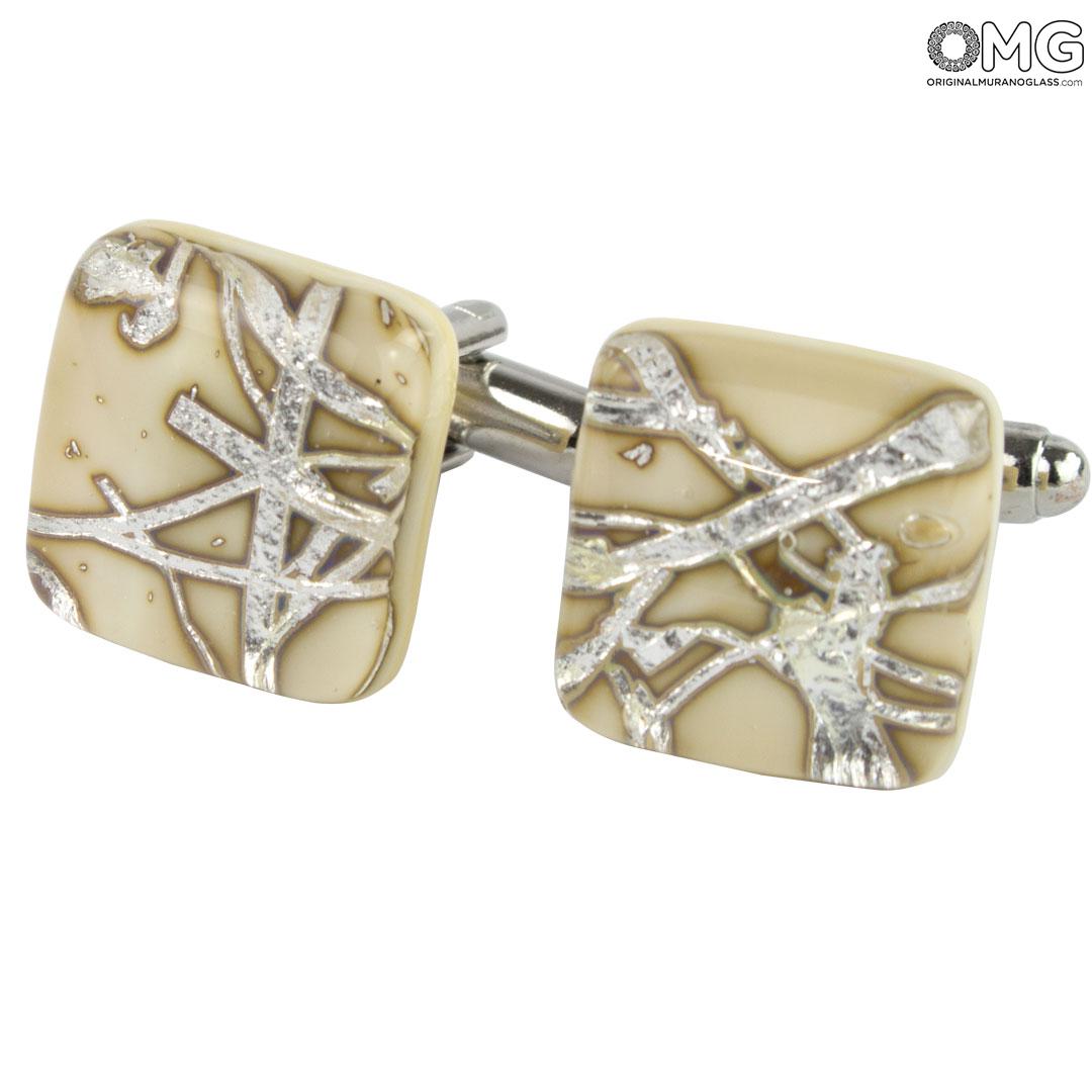 3991 ORIGINALMURANOGLASS Запонки белые - муранское стекло OMG 1 см  - Вид №1