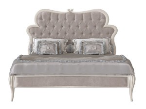 Двуспальная кровать из ткани с капитонным изголовьем