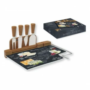 Доска разделочная стеклянная для сыра с 4 ножами черная "Мир сыров" EASY LIFE МИР СЫРОВ 00-3946611 Бежевый;черный