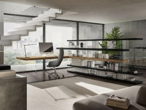 Lago Прямоугольный стол из дерева и стекла с полками Air