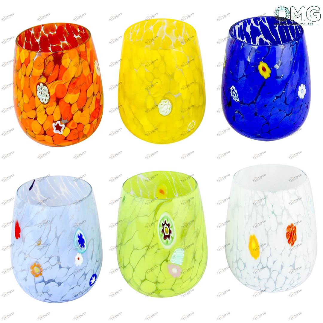 2938 ORIGINALMURANOGLASS Набор из 6 стаканов- Весна - Original Murano Glass OMG 8 см 