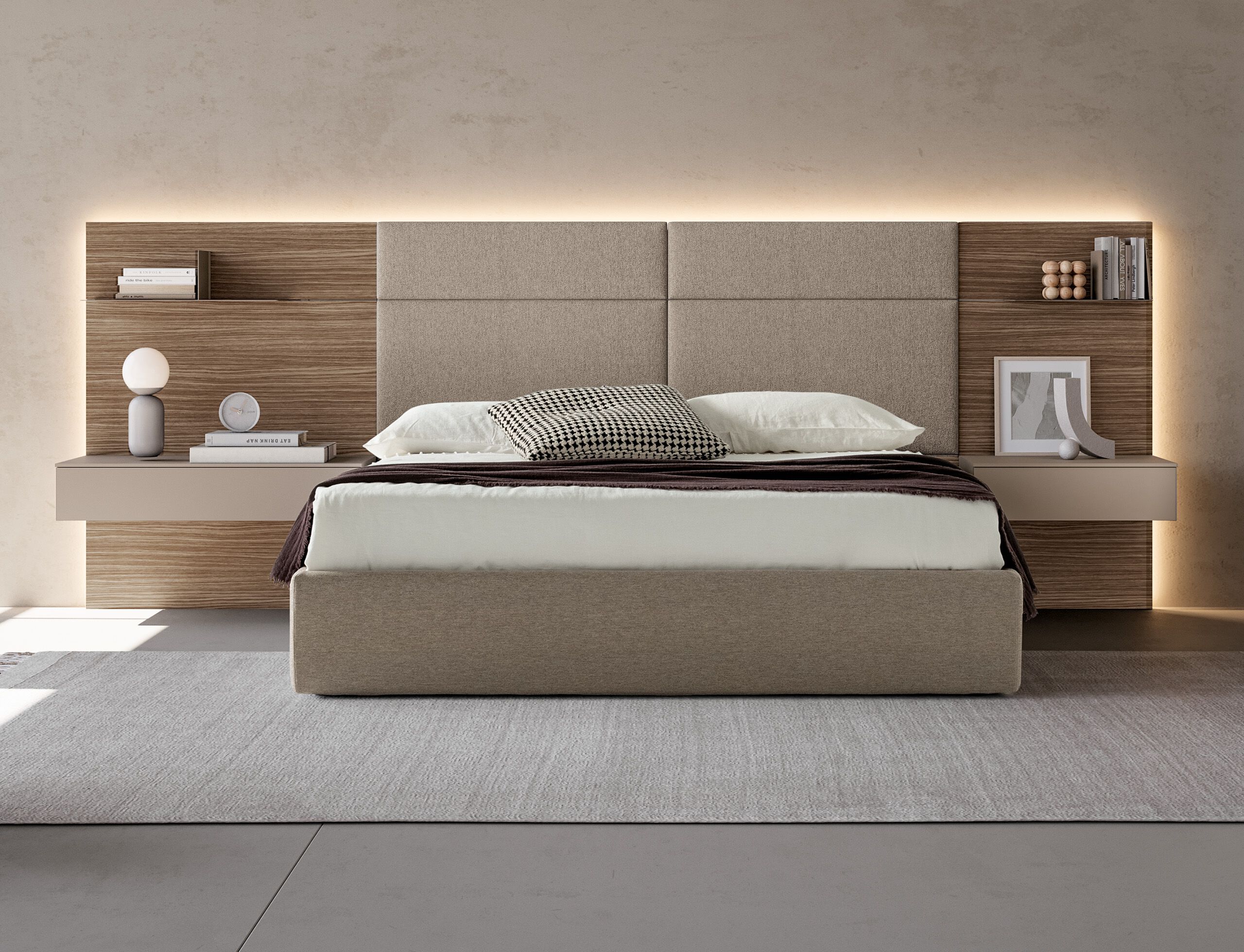 Двуспальная кровать из дерева и ткани со встроенным освещением Adok MODULA ARCH-00059163 - Вид №5
