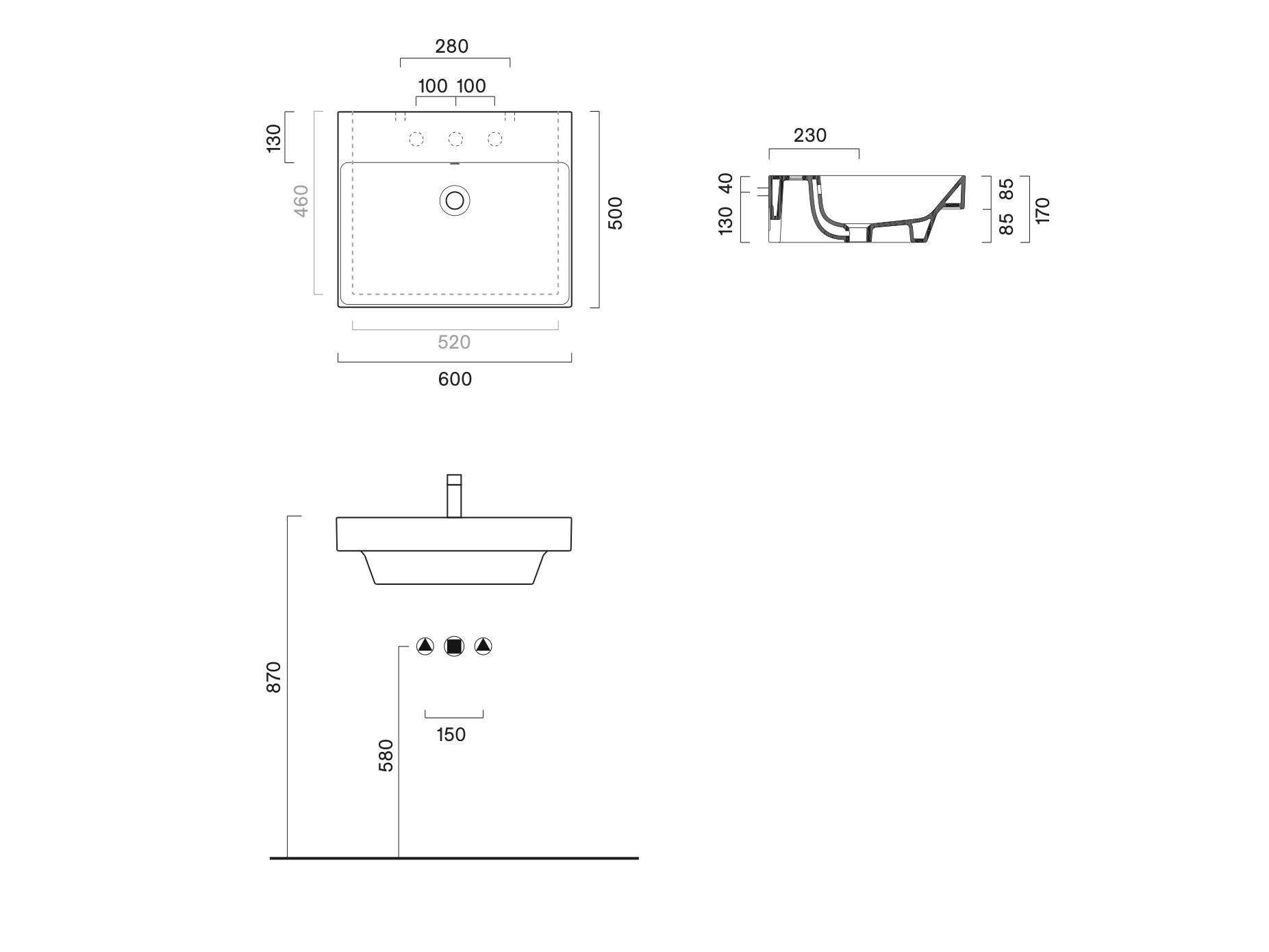 Подвесной прямоугольный умывальник CERAMICA CATALANO ноль ARCH-00145480 - Вид №2