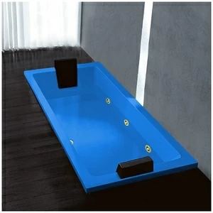 Ванна Gruppo treesse Quadra 180 V078B-SX-GZ голубая с золотой фурнитурой и гидромассажем  и дезинфекцией прямоугольная встроенная левая