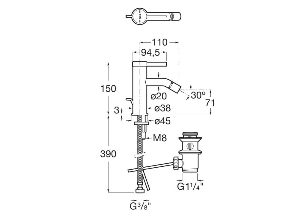 Однорычажный смеситель для биде с регулируемым горлышком Roca Ona ARCH-00093117 - Вид №17