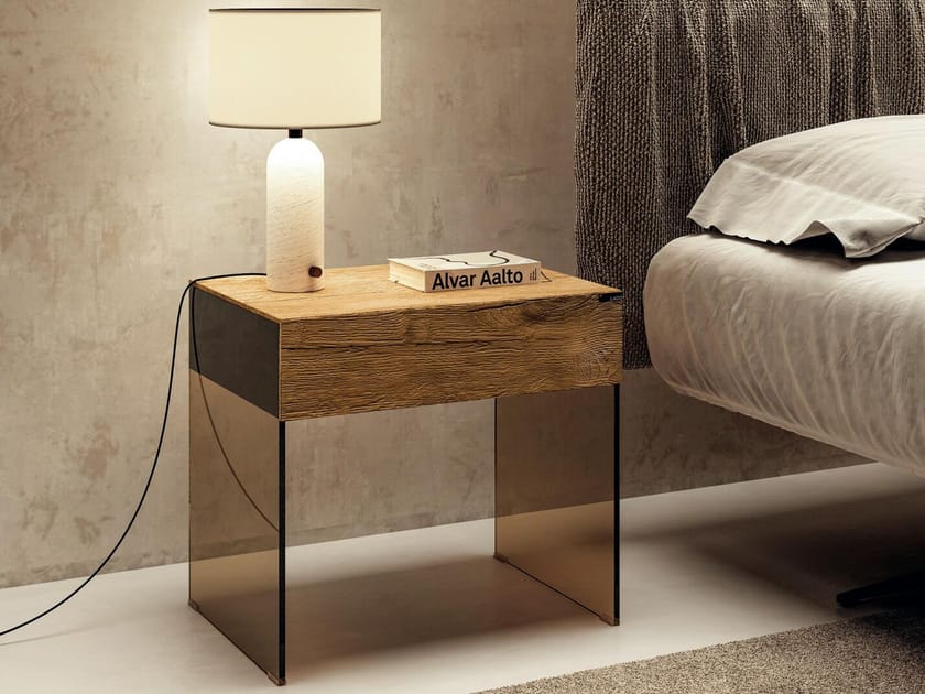 Прямоугольная тумбочка из дерева и стекла Lago CLASS - 2123 ARCH-00141926