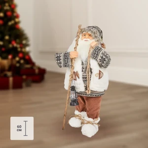 Фигурка декоративная «Дед Мороз с фонарем», 60 см, пластик, цвет бежевы/серебристый