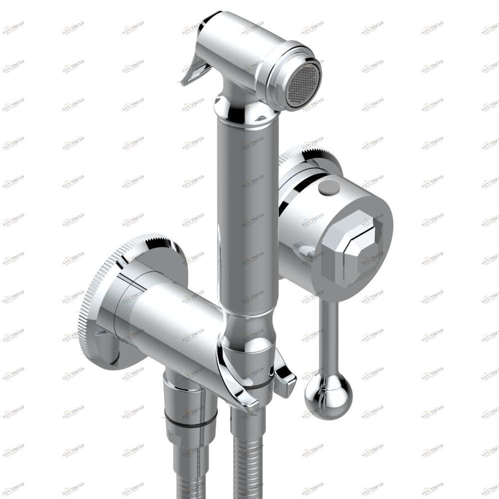 A55-5840/MBG Комплект для душа, включающий смеситель, армированный шланг 1 м 25 см, ручной душ с курковым распылителем, выход из стены и предохранительный запорный клапан Thg-paris Art Déco с рукоятками Хром A55 5840/MBG A02 CAT.A