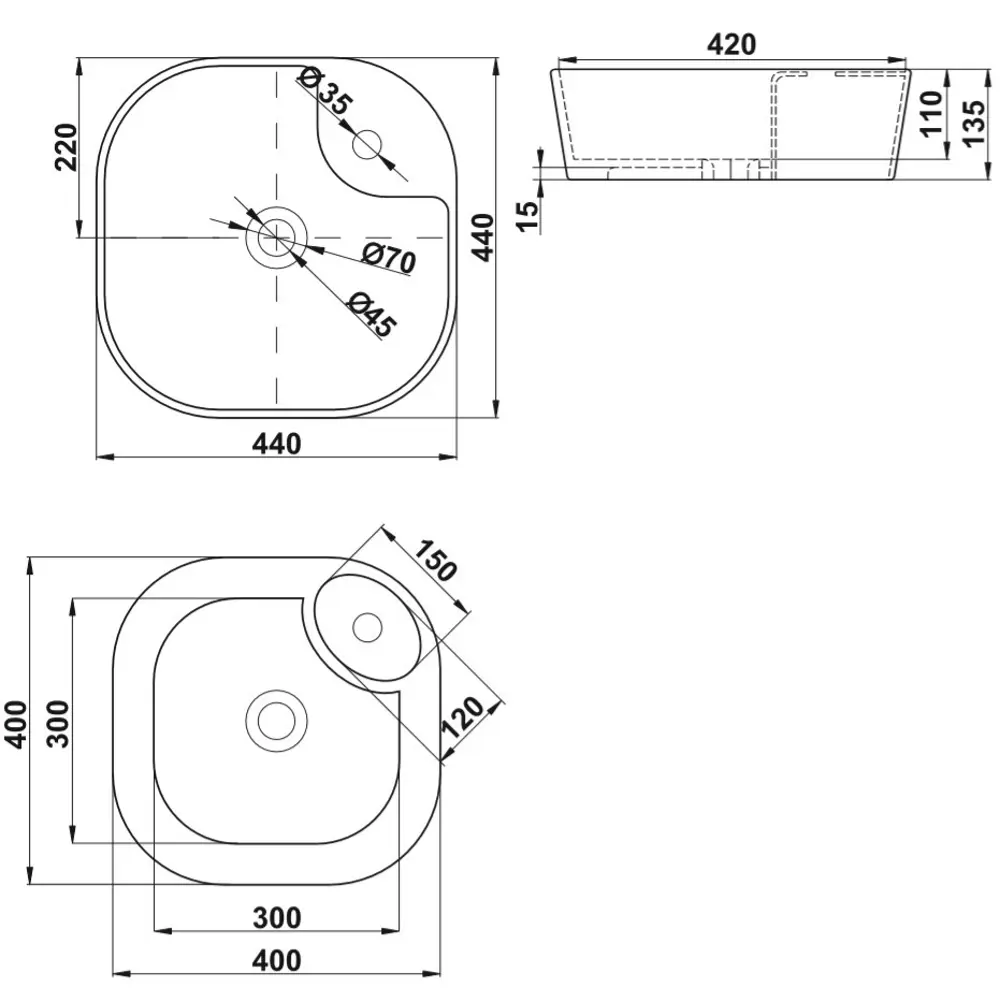 Раковина MELANA квадратная накладная 44 см для современного санузла 82199782 STLM-0021833 - Вид №4