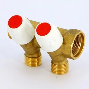 Коллектор НВ 3/4" с вентилями с утолщенными стенками TIEMME 2 выхода 1/2"Н 36мм