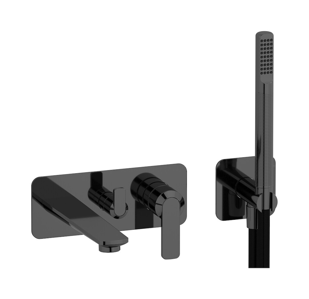 Настенный смеситель для ванны с изливом и отдельным душем WE ARE IB c6498cf Black Chrome C-67