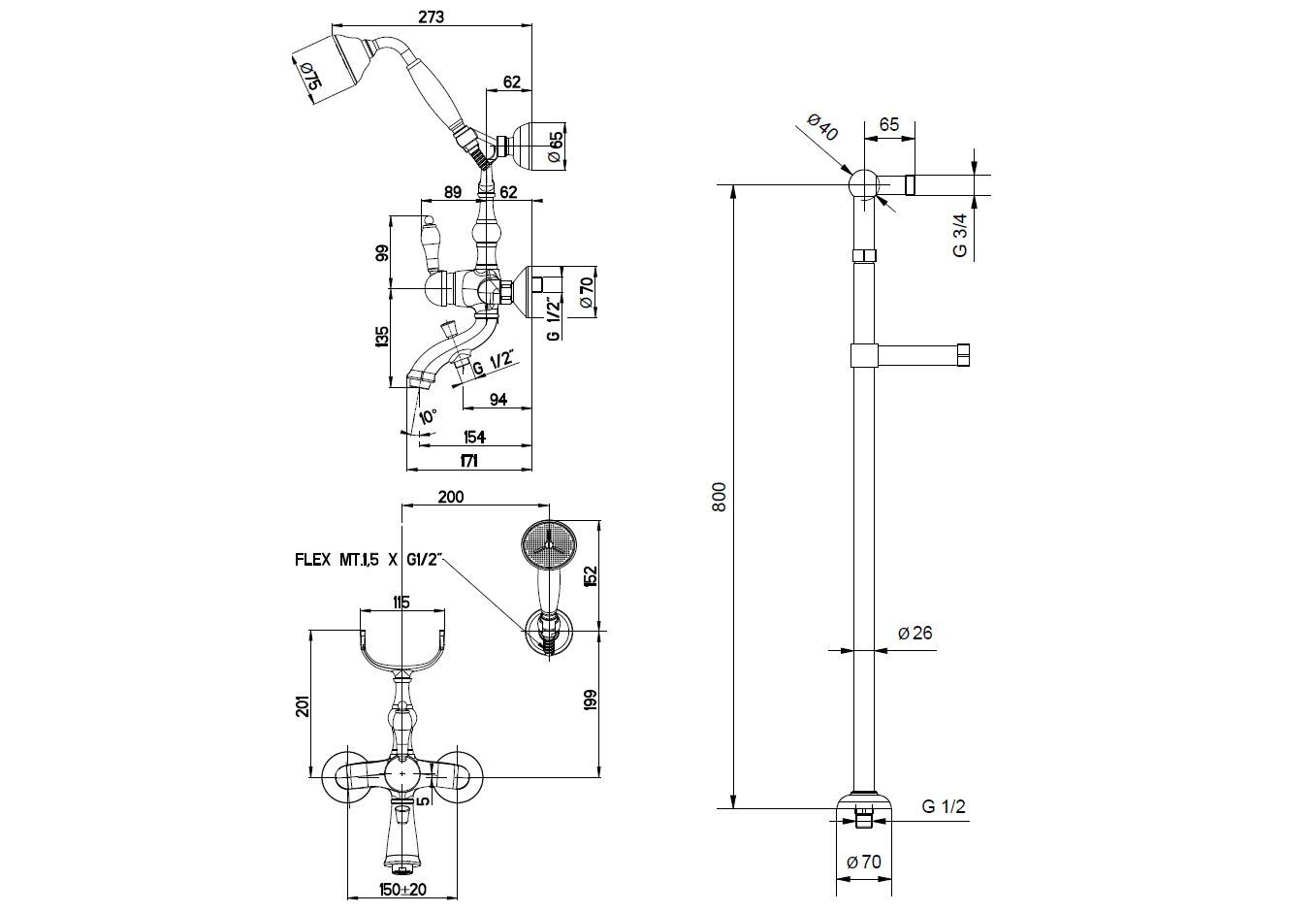Смеситель для ванны с ручным душем Gaia Mobili Complements ARCH-00131726 - Вид №2