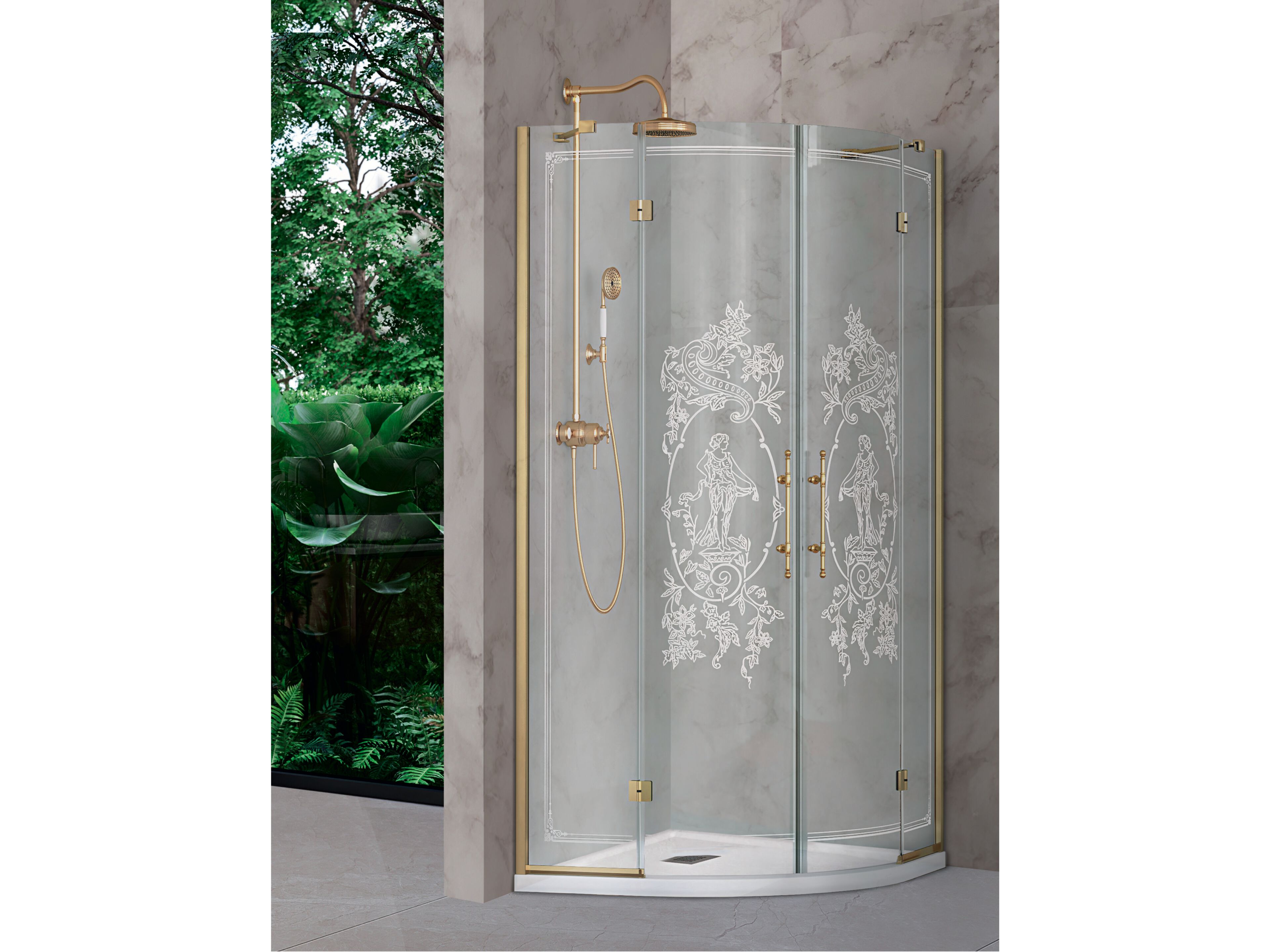 Полукруглый Хрустальный душ с распашной дверью Metidea декор ARCH-00057021