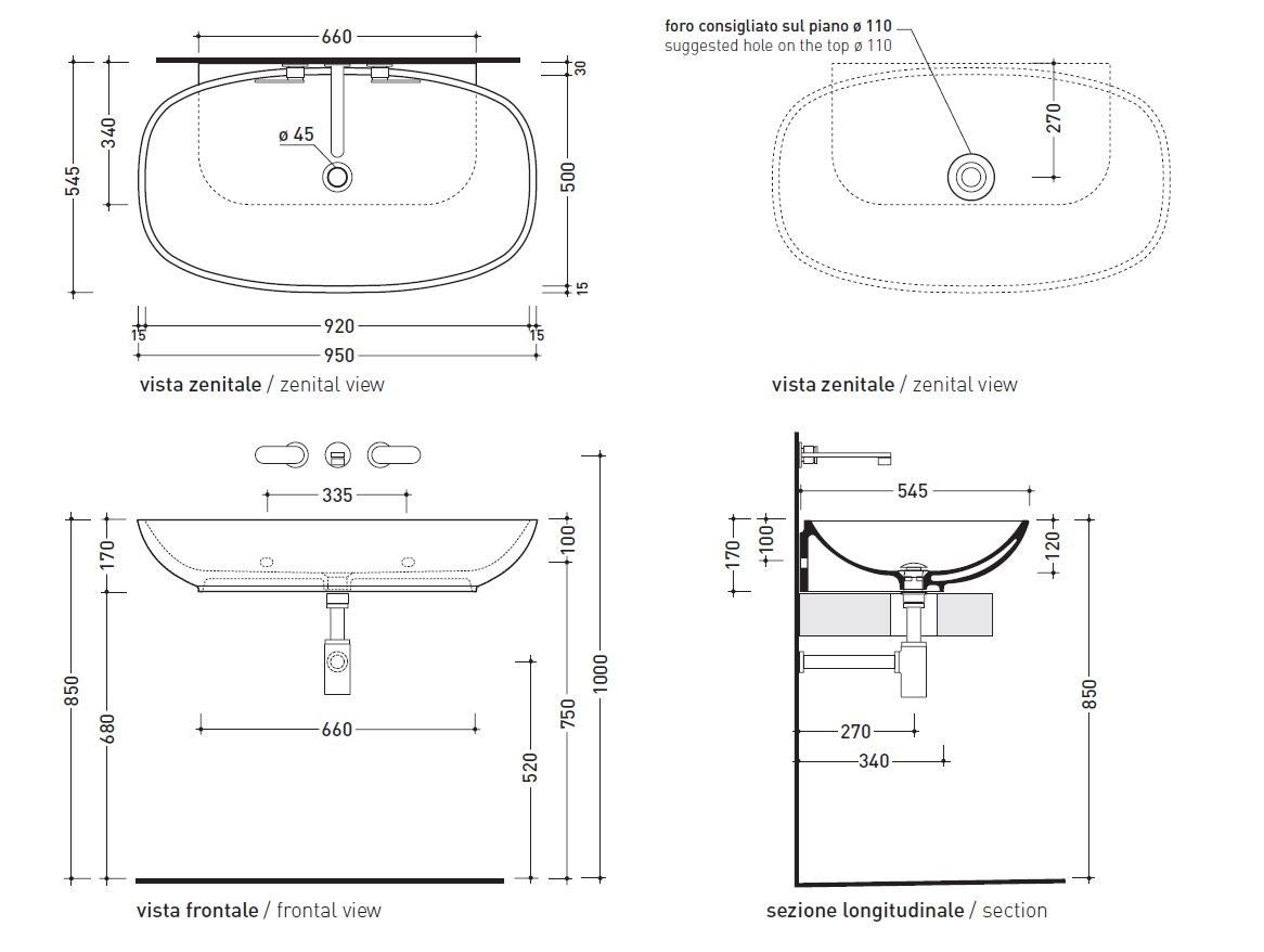 Керамическая подвесная раковина Ceramica Flaminia обнаженная ARCH-00091847 - Вид №2