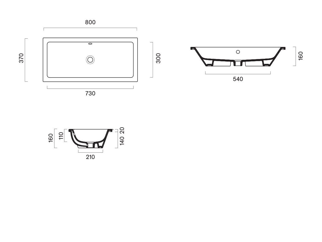 Прямоугольный одноэтажный встраиваемый умывальник CERAMICA CATALANO ноль ARCH-00082780 - Вид №2