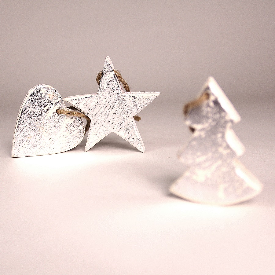 en_ny0012 Украшения подвесные silver stars/trees/hearts, деревянные, в подарочной коробке, 24 шт. EnjoyMe  - Вид №4