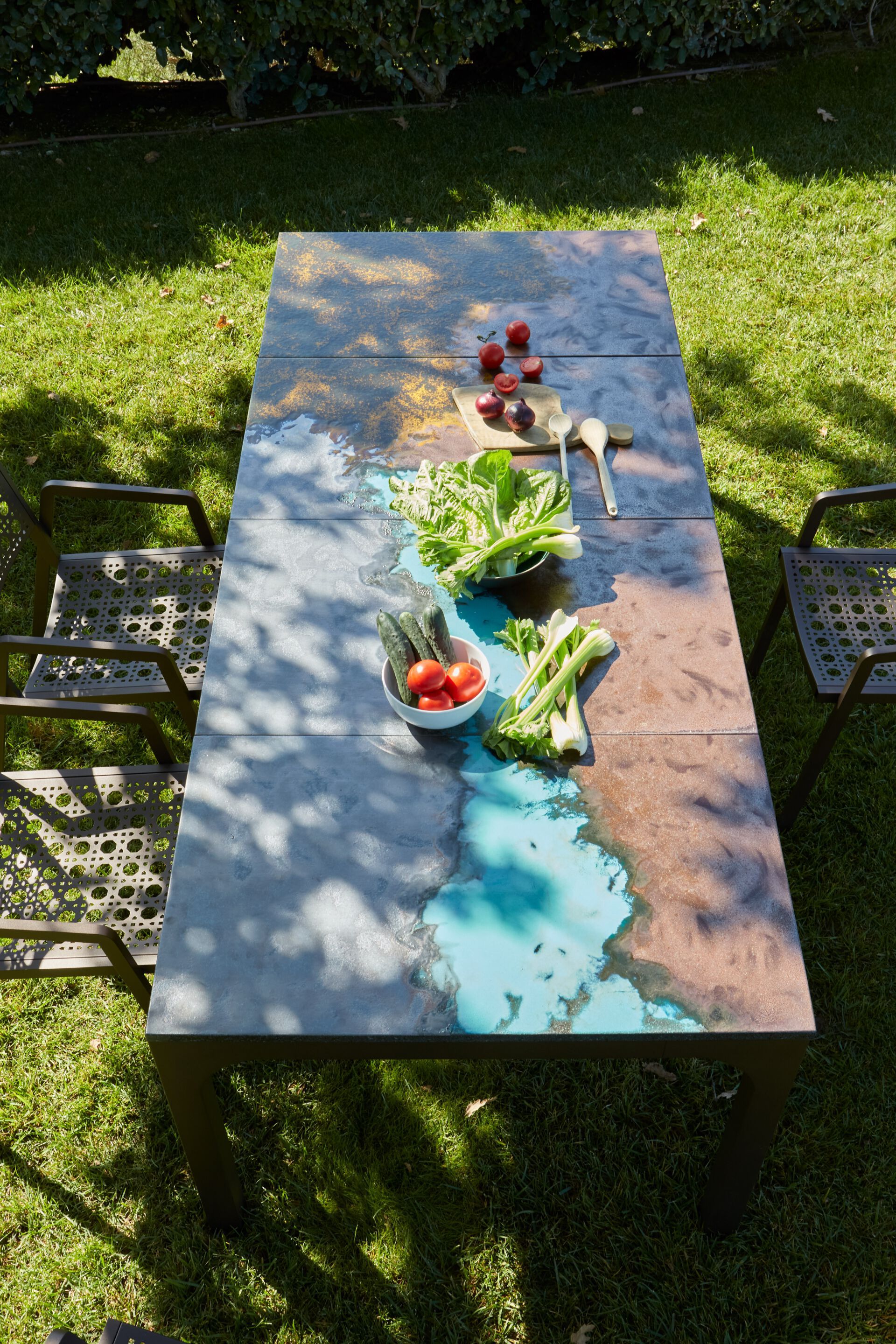 Прямоугольный стол из фаянса и нержавеющей стали DOMIZIANI современный ARCH-00033641 - Вид №1