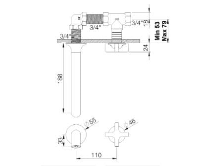 Настенный смеситель для раковины с 2 отверстиями rvb TIMES ARCH-00089130 - Вид №2
