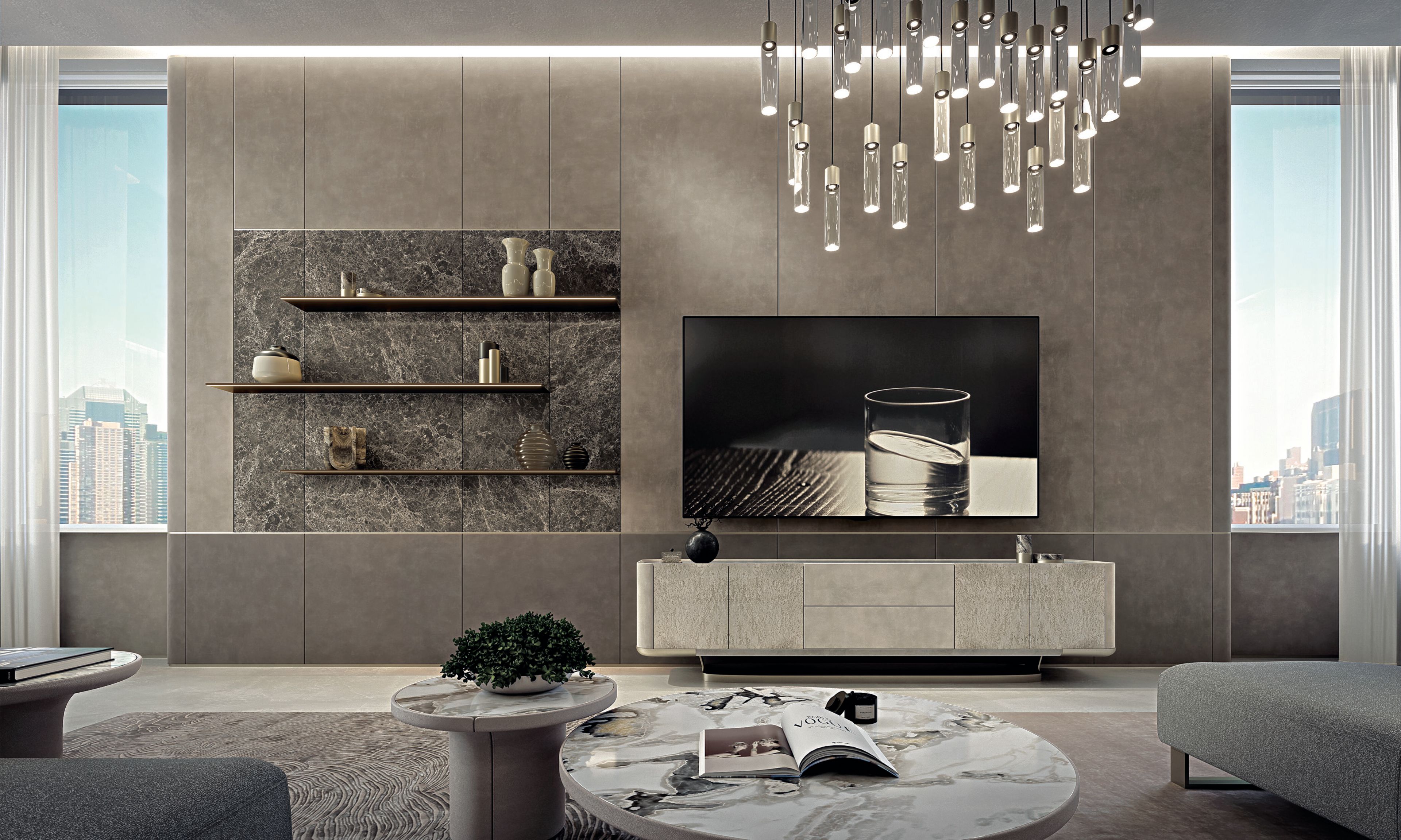 Обшивка из кожи Longhi FOREVER SYSTEM LIVING ARCH-00074695 - Вид №1