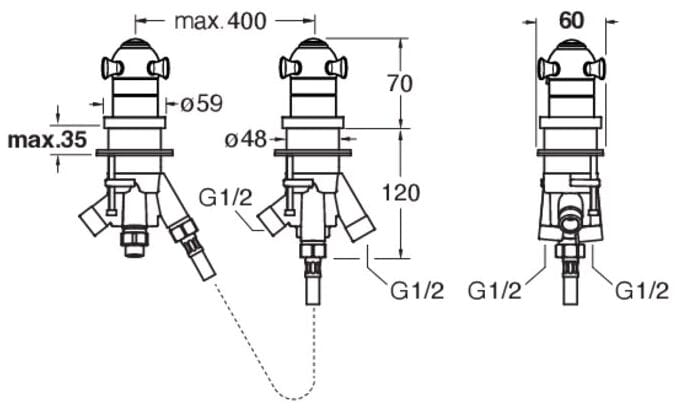 ABS 2 отверстия термостатический смеситель для ванны с переключателем CRISTINA Rubinetterie Термостатические смесители-Shower &amp ARCH-00112733 - Вид №1