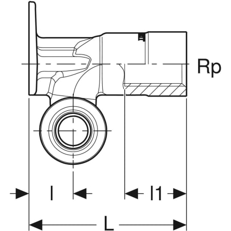 602.317.00.1 Т-образная водорозетка Geberit 90° с уступом, с наружной резьбой MF 1/2" Geberit  - Вид №2