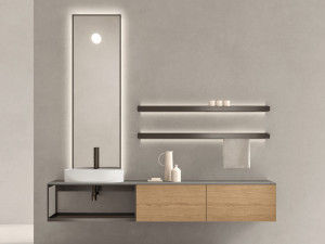 MDI и дуб подвесной умывальник с держателем для полотенец