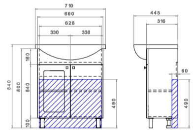 Тумба с раковиной Provans 0-700 (Балтика)710⨉440⨉840 мм белый Santreyd sun-id-664555 - Вид №4